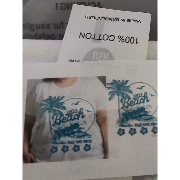 Life's a Beach T-shirt Women's Large White & Teal Summer Vacation Tee - Picture 4 of 4